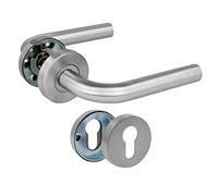 Amig - Set of Handles with Rosette for Doors - Mod. 4RBX - 135 x Ø19 mm - Square of 8 mm - Elegant and Simple Design - Matte Silver Stainless Steel