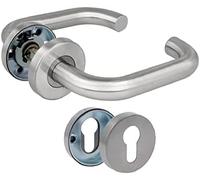 Amig - Set of Handles with Rosette for Doors | Model 3RBX | 140 x Ø19 mm | 8 mm Square | Elegant and Simple Design | Matte Silver Stainless Steel