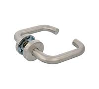 Amig - Set of Handles with Rosette for Doors | Model 3RGX | 140 x Ø19 mm | 8 mm Square | Elegant and Simple Design | Matte Silver Stainless Steel