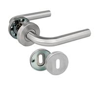 Amig - Set of Handles with Rosette for Doors | Model 4RGX | 135 x Ø19 mm | 8 mm Square | Elegant and Simple Design | Matte Silver Stainless Steel