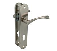Amig - Set of Handles with Steel Plate for Doors | ISHI PB85 | 240 x 45 mm | 8 mm Square | Elegant and Simple Design | with Key | Brushed Nickel Aluminium