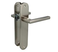 Amig - Set of Handles with Steel Plate for Doors - Mod. MAI PB - 240 x 45 mm - Square 8 mm - Elegant and Simple Design - Without Keyhole - Aluminium Brushed Nickel
