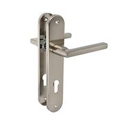 Amig - Set of Handles with Steel Plate for Doors | MAI PB85 | 240 x 45 mm | 8 mm Square | Elegant and Simple Design | with Key | Brushed Nickel Aluminium