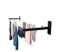 Amig - Side Wall-Mounted Clothes Airer Mod. 3-2-Arm Clothes Line with 6 Stainless Steel Pulleys - For 3 Lines - Steel with Epoxy Coating - Outdoor Use - 450 mm - Fixing Accessories - Black Colour