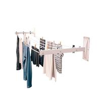 Amig - Side Wall-Mounted Clothes Airer Mod. 3-2-Arm Clothes Line with 6 Stainless Steel Pulleys - For 3 Lines - Steel with Epoxy Coating - Outdoor Use - 450 mm - Fixing Accessories - White Colour