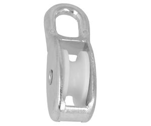 Amig - Simple roller eyelet with fixed eyelet mod. 650 | with white plastic wheel | for indoor and outdoor use | dimensions 9 x 40 mm | steel | galvanised surface | not suitable for lifting work