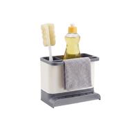 Amig - Sink Organizer Noxi - 15.4 x 11.4 x 18 cm - Durable Steel and Plastic - White Color - Holder for Sponges, Brushes, and Detergent with Removable Tray
