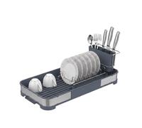 Amig - Small Dish Drainer Siba - 44.5 x 20.6 x 13 cm - Stainless Steel and Polypropylene - Grey Color - Drainer with Tray and Cutlery Holder - Capacity for 7 Plates and 4 Glasses