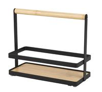 Amig - Spice Rack - Kitchen Counter Shelf - Black Steel and Bamboo - Jar Storage - Dimensions: 21,5 x 9,5 x 18 cm