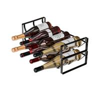 Amig - Stackable Bottle Rack for 8 Bottles - Pack of 2 Black Steel Shelves - Wine Organizer for Kitchen, Pantry, Dining Room or Cellar - Size: 41 x 20.5 x 19 cm