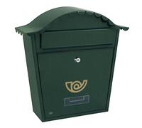 Amig - Steel External Post Box | Weather-Resistant Letter Box for Wall or Fence | Secure Locking Mechanism | Fits A4 Mail | Durable Green Finish, 37 x 32 x 10.5 cm