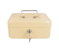 Amig - Steel Money Box | Nickel-Plated Safety Lock | Removable Coin Tray | Shockproof & Scratch-Resistant Enamel | Ideal for Shops & Offices | 200 x 160 x 90 mm, Ivory
