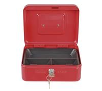 Amig - Steel Money Box | Secure Nickel-Plated Lock | Removable Coin Tray | Easy Transport Handle | Shockproof, Scratch-Resistant | Ideal for Shops & Offices | 200x160x90 mm, Red, Metal