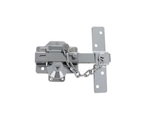 Amig - Surface-Mounted Bolt with Round Cylinder, Latch, and Chain Mod. 1C | 105 x 170 mm | Security Lock with Key and Retainer | Includes 5 Dimple Keys | Silver Steel
