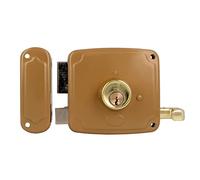 Amig - Surface-Mounted Left Lock with Closing Lever, Latch, and Handle | Made of Gold-Plated Steel | Dimensions: 100 x 95 mm | Ideal for Entry or Interior Wooden Doors.