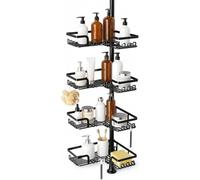 Amig - Telescopic Shower Shelf - Adjustable up to 290cm - Black Color | Drill-free stainless steel bathroom corner shelf - 4-tier bath organiser