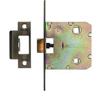 Amig - Unified Door Handle Mod.2100 for Wooden Doors Passing Bathrooms, Kitchens or Rooms - Steel Inlay Lock Finished in Leather Colour - 50 mm Entry - Square Edge Front