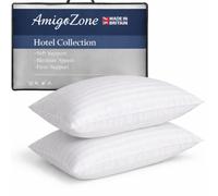 AmigoZone 2 Pack Hotel Quality Stripe Pillow - Bounce Back Pillow Cotton Blend With Virgin HollowFibre - Firm Support Anti Allergy Machine Washable - 48x74cm White Stripe - Pack of 2