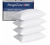AmigoZone 4 Pack Hotel Quality Stripe Pillow - Bounce Back Pillow Cotton Blend With Virgin HollowFibre - Firm Support Anti Allergy Machine Washable - 48x74cm White Stripe - Pack of 4