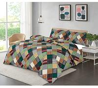 AmigoZone Duvet Cover Set Beautiful Floral Print Quilt Cover Set With Pillow Cases New Single Double King & Super King (King, Check Green)
