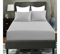 AmigoZone Extra Deep 40CM Fitted Sheet Double - Soft Brushed Microfiber Easy Care - Fade Wrinkle Resitant Deep Pocket Fitted Bed Sheet (Double, Gray/Silver)