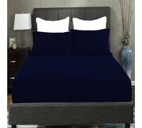 AmigoZone Extra Deep 40CM Fitted Sheet - Soft Brushed Microfiber Easy Care - Fade Wrinkle Resitant Deep Pocket Fitted Bed Sheet (Navy, Double)