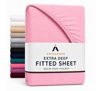 AmigoZone Extra Deep 40CM Fitted Sheet - Soft Brushed Microfiber Easy Care - Fade Wrinkle Resitant Deep Pocket Fitted Bed Sheet (King, Pink)