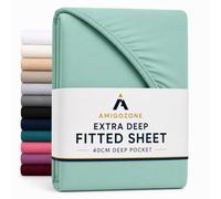 AmigoZone Extra Deep 40CM Fitted Sheet - Soft Brushed Microfiber Easy Care - Fade Wrinkle Resitant Deep Pocket Fitted Bed Sheet (Green, Double)