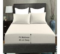 AmigoZone Extra Deep 40CM Fitted Sheet - Soft Brushed Microfiber Easy Care - Fade Wrinkle Resitant Deep Pocket Fitted Bed Sheet (Cream, Single)