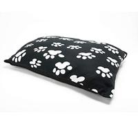 AmigoZone Large & Extra Large Fur Dog Bed Cushion Washable Zipped Mattress (Large, Black Paw Fleece)