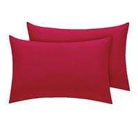 AmigoZone New 2 x Pillow Cases Housewife Plain Cover Polycotton Bedroom Luxury Pair Pack (Red)