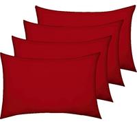 AmigoZone New 4 Pack Pillowcases Housewife Plain Cover Polycotton Percale Bedroom Pillowcases (Red, Housewife Pillow Cases 4 Pack)