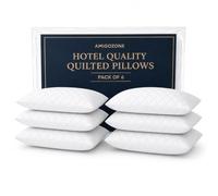 AmigoZone Quilted Pillows Pack of 6, Extra-Filled Hotel Quality Bed Pillows with Bounce-Back Hollowfibre, Firm Support for Side, Back & Stomach Sleepers, Hypoallergenic & Machine Washable - 6 Pack