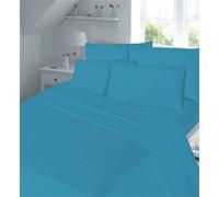 AmigoZone Thermal flannelette 100% brushed cotton flat sheets Or Pillow Pair plain luxury new (Double Flat Sheet, Teal)