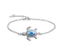 AMIGUO Blue Opal Sea Turtle Bracelet Sterling Silver Bracelets Jewelry For Women 4 Level Adjustable Bracelet