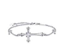 AMIGUO Women Cross Bracelet Religious Jewelry in Good Faith Classic Baptism Gift for Women (One Cubic Zirconia Cross Bracelet)
