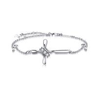 AMIGUO Women Cross Bracelet Religious Jewelry in Good Faith Classic Baptism Gift for Women (Three Cubic Zirconia Cross Bracelet)