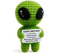 Amigurumi Crochet Alien Doll, Green Yarn Plush Toy, Handmade Cute Cartoon Character Figurine, Unique Gift for Kids & Adults, 9.14cm Home Desk Decoration (Dad card+alien crochet doll)
