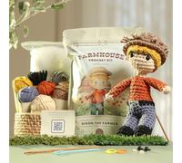 Amigurumi Crochet Kit for Beginners Adults and Kids, Learn to Crochet Kits for Adults Beginner with Easy Yarn, Stuffed Crochet Animal Kit with Step-by-Step Video Tutorials - Dixon The Farmer