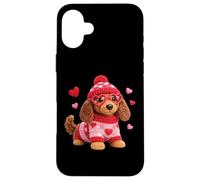 Amigurumi Crochet Puppy Valentine Heart Glasses Sweater Love Case for iPhone 16 Plus