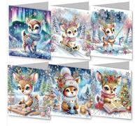 Amiiba 6pcs Diamond Art Painting Greeting Cards to Make Kits Adorable Fawns, 5D DIY Crystal Art Card Sets with Envelopes, Postcards for Handmade 30 * 15cm/11.81 * 5.9 inches (Adorable Fawns)