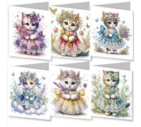 Amiiba 6pcs Diamond Art Painting Greeting Cards to Make Kits Charming Kitten, 5D DIY Crystal Art Card Sets with Envelopes, Postcards for Handmade 30 * 15cm/11.81 * 5.9 inches (Charming Kitten)