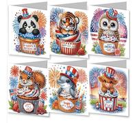 Amiiba 6pcs Diamond Art Painting Greeting Cards to Make Kits Festive Animal Birthday, 5D DIY Crystal Art Card Sets with Envelopes, Postcards for Handmade 30*15cm/11.81*5.9 inches (Animal Birthday)