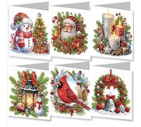 Amiiba 6pcs Diamond Art Painting Greeting Cards to Make Kits Festive Holiday Christmas, 5D DIY Crystal Art Card Sets with Envelopes, Postcards for Handmade 30*15cm/11.81*5.9 inches (Festive Holiday)