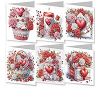 Amiiba 6pcs Diamond Art Painting Greeting Cards to Make Kits Romantic Heart and Rose, 5D DIY Crystal Art Card Sets with Envelopes, Postcards for Handmade 30 * 15cm/11.81 * 5.9 inches (Romantic Heart)