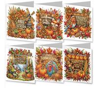 Amiiba 6pcs Diamond Art Painting Greeting Cards to Make Kits Thanksgiving Greeting Card, 5D DIY Crystal Art Card Sets with Envelopes, Postcards for Handmade 30*15cm/11.81*5.9 inches (Thanksgiving)