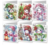 Amiiba 6pcs Diamond Art Painting Greeting Cards to Make Kits Winter Snowman, 5D DIY Crystal Art Card Sets with Envelopes, Postcards for Handmade 30 * 15cm/11.81 * 5.9 inches (Charming Winter Snowman)