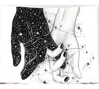 Amiiba Black and White Love Hands Wall Tapestry Couple Stars Galaxy Tapestry Wall Hanging Abstract Romantic Art Home Decoration for Bedroom Living Room (Hands, M - 59"x51")
