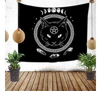 Amiiba Black Cat Wall Tapestry Mysterious Divination Tapestry Wall Hanging Witchcraft Home Decoration for Bedroom Living Room (Cat, L - 79"x59")