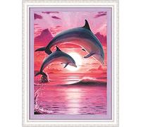 Amiiba Cross Stitch Kits Pre Printed, Two Dolphins on Sea DIY 11CT Stamped 15.7x19.7 inch Embroidery Kit with Pattern (Dolphin)